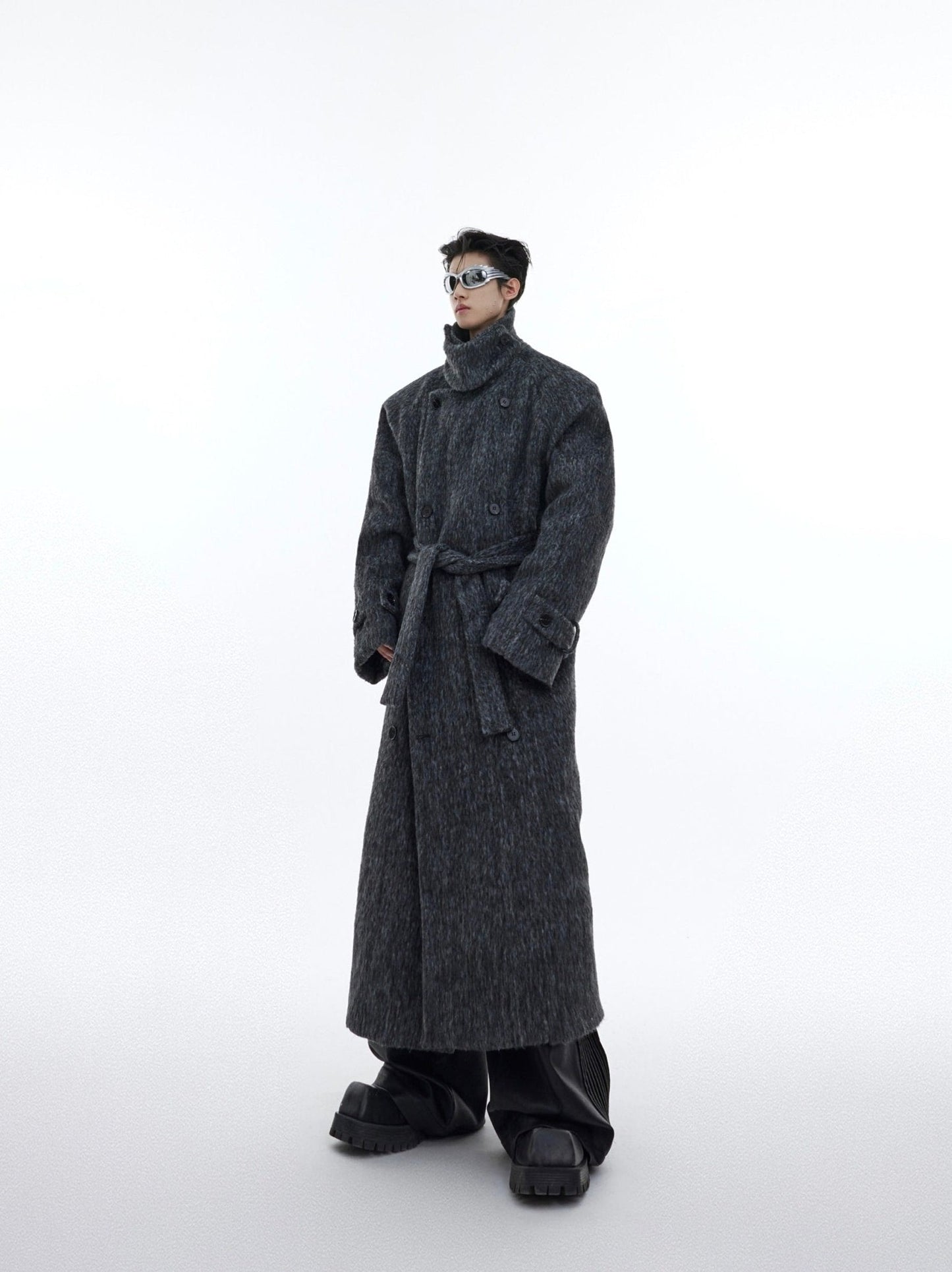 Deconstructed Layered Wool Coat | Belted Designer Longline Overcoat