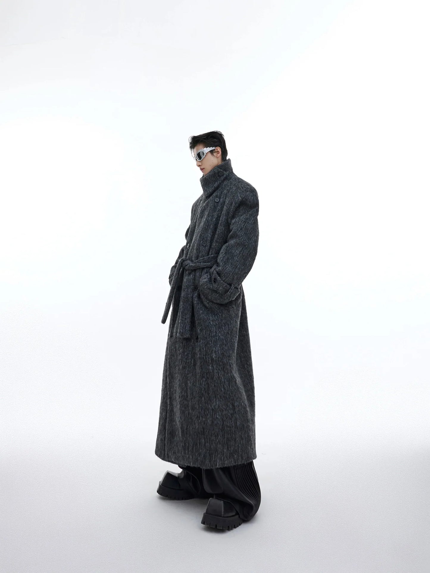 Deconstructed Layered Wool Coat | Belted Designer Longline Overcoat