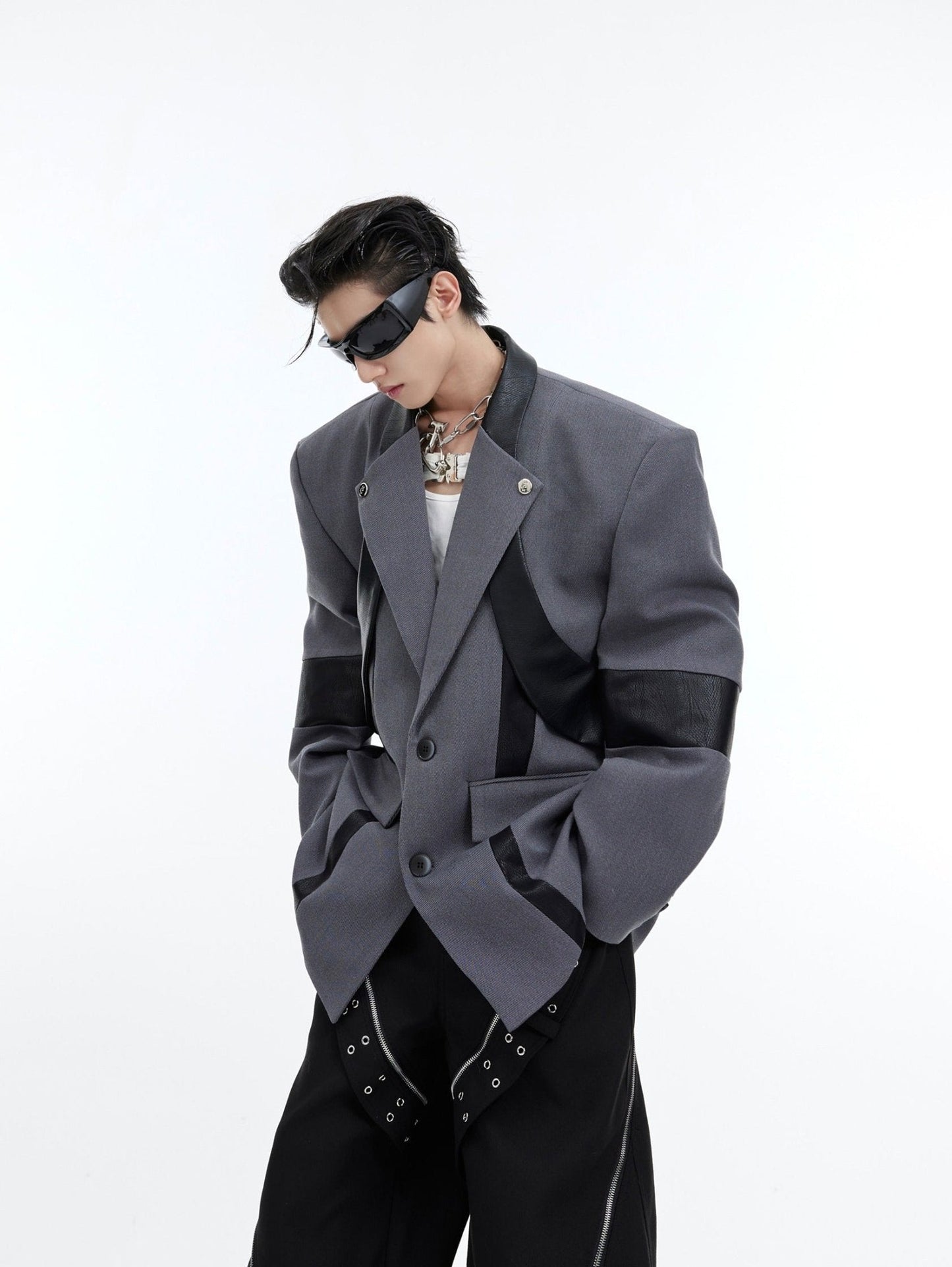 Deconstructed Shoulder-Pad Suit Jacket | Metallic Detail Blazer for Men