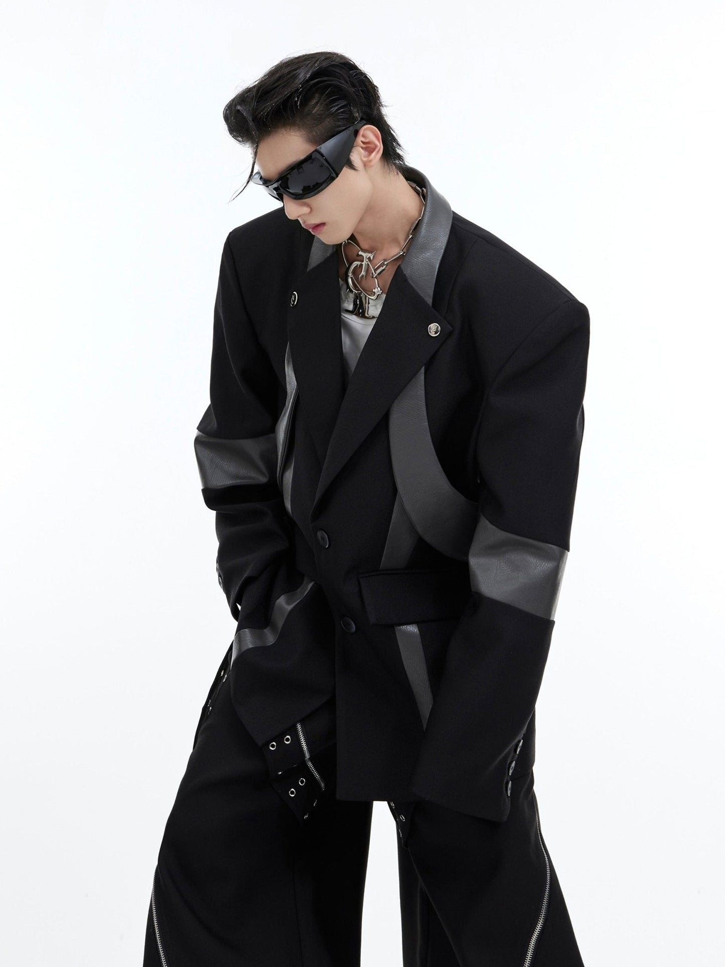 Deconstructed Shoulder-Pad Suit Jacket | Metallic Detail Blazer for Men