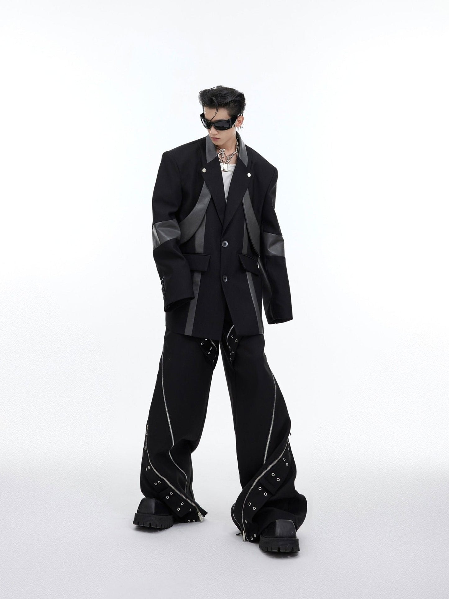 Deconstructed Shoulder-Pad Suit Jacket | Metallic Detail Blazer for Men