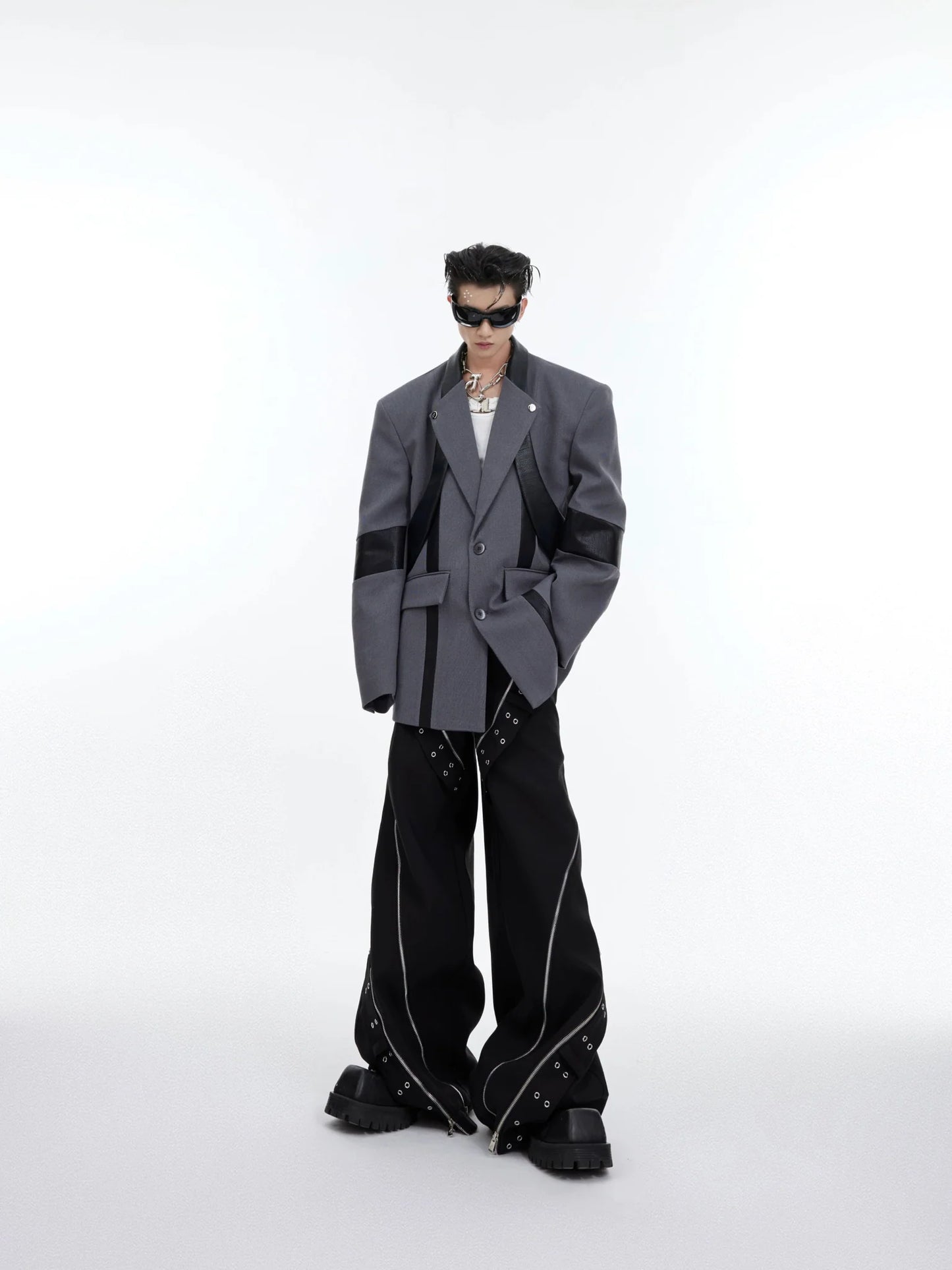 Deconstructed Shoulder-Pad Suit Jacket | Metallic Detail Blazer for Men