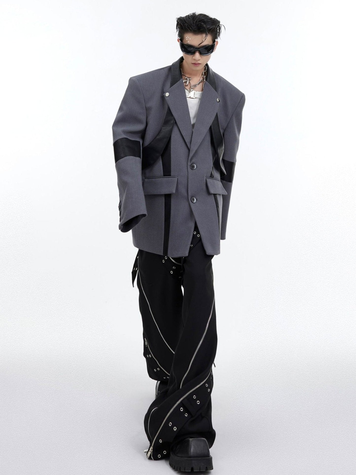 Deconstructed Shoulder-Pad Suit Jacket | Metallic Detail Blazer for Men