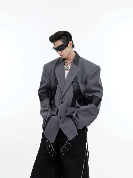 Deconstructed Shoulder-Pad Suit Jacket | Metallic Detail Blazer for Men