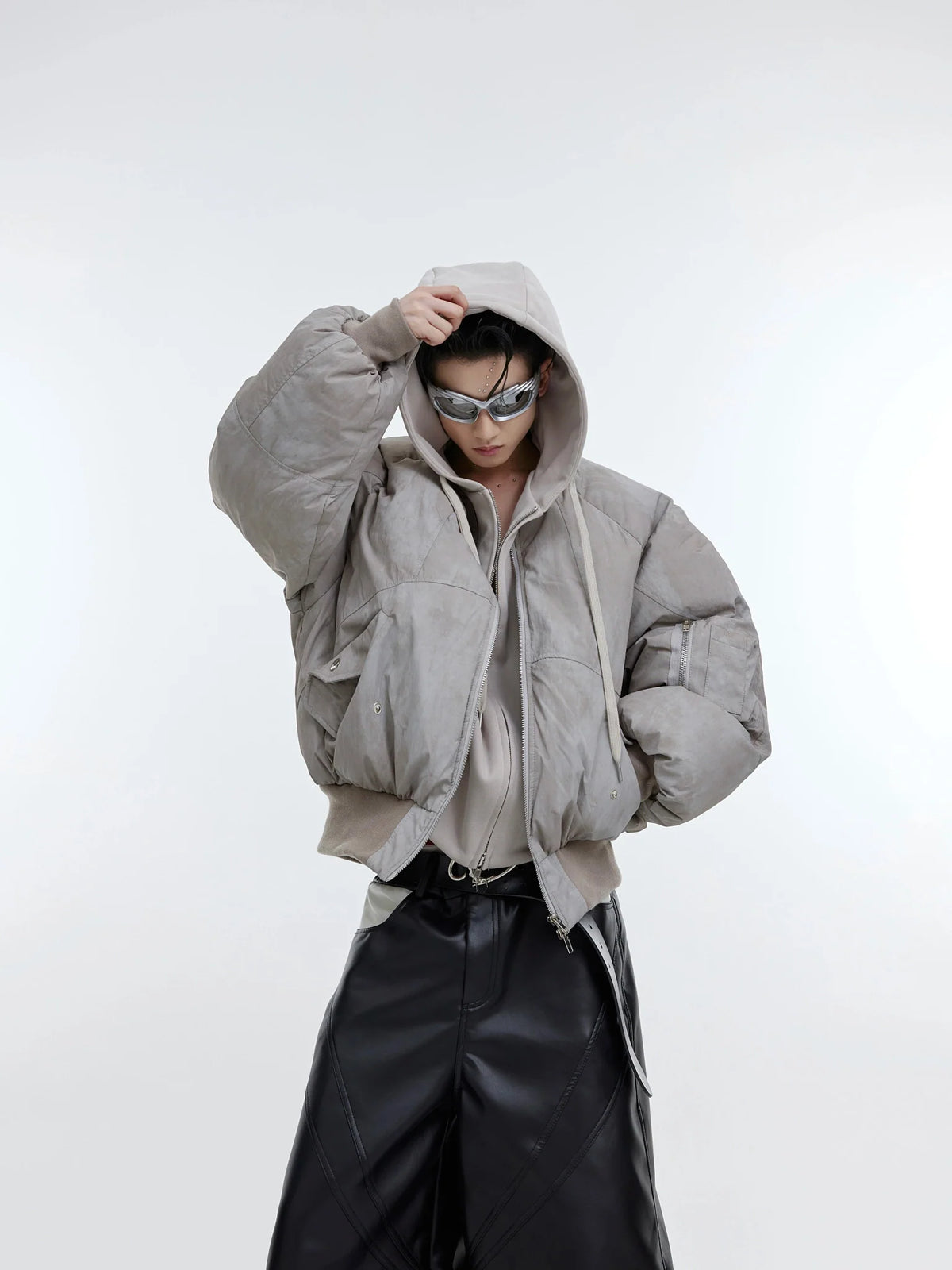 Deconstructed Two-Piece Hoodie & Puffer Jacket | Distressed Wash 