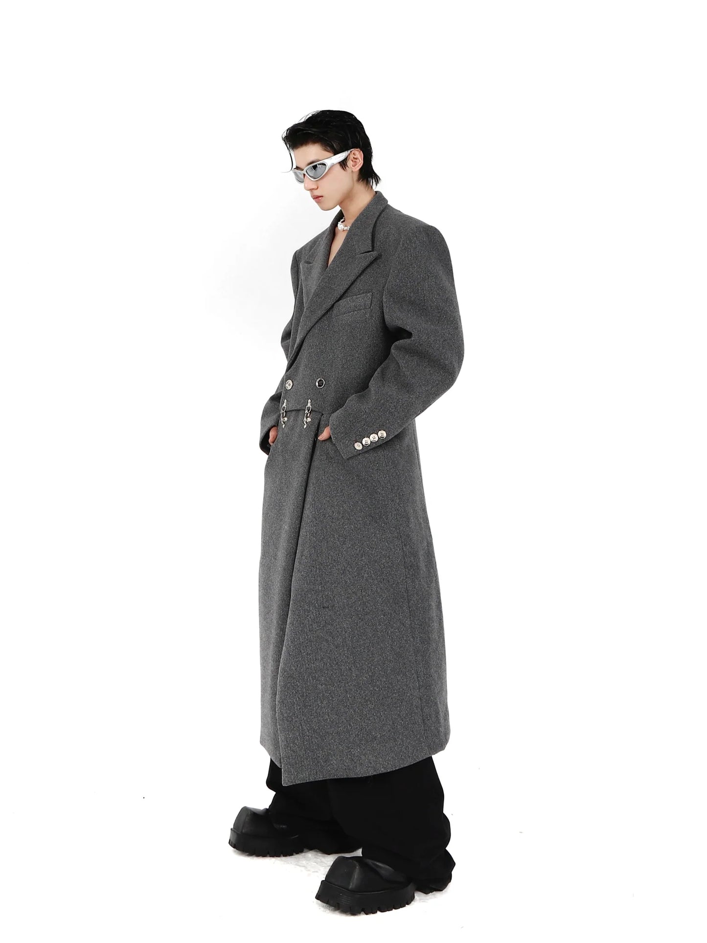 Deconstructed Woolen Overcoat with Metallic | Unisex Structured Long coat