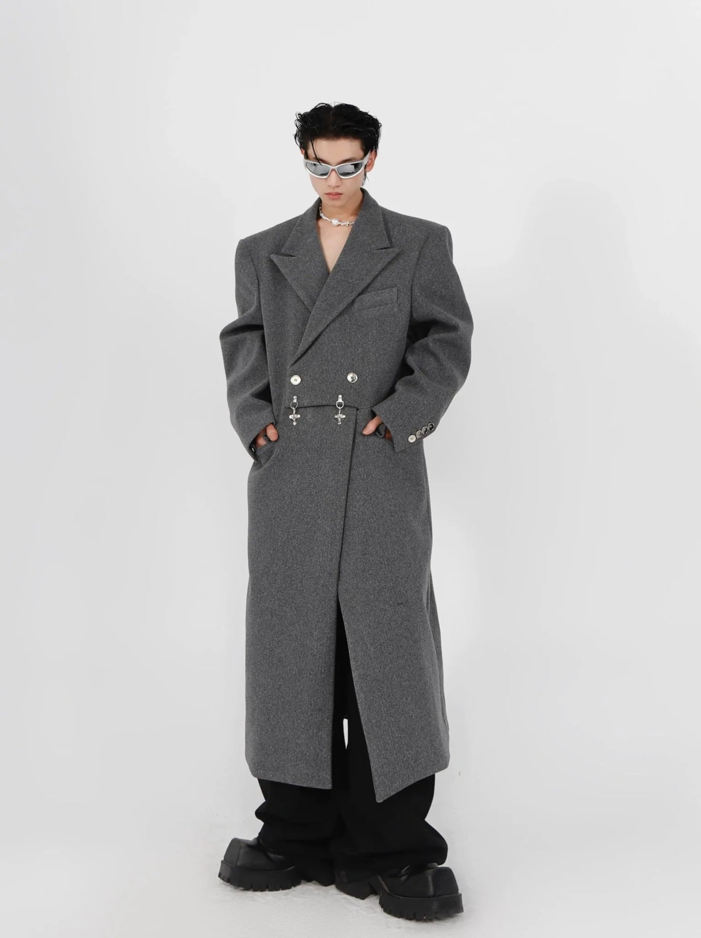 Deconstructed Woolen Overcoat with Metallic | Unisex Structured Long coat