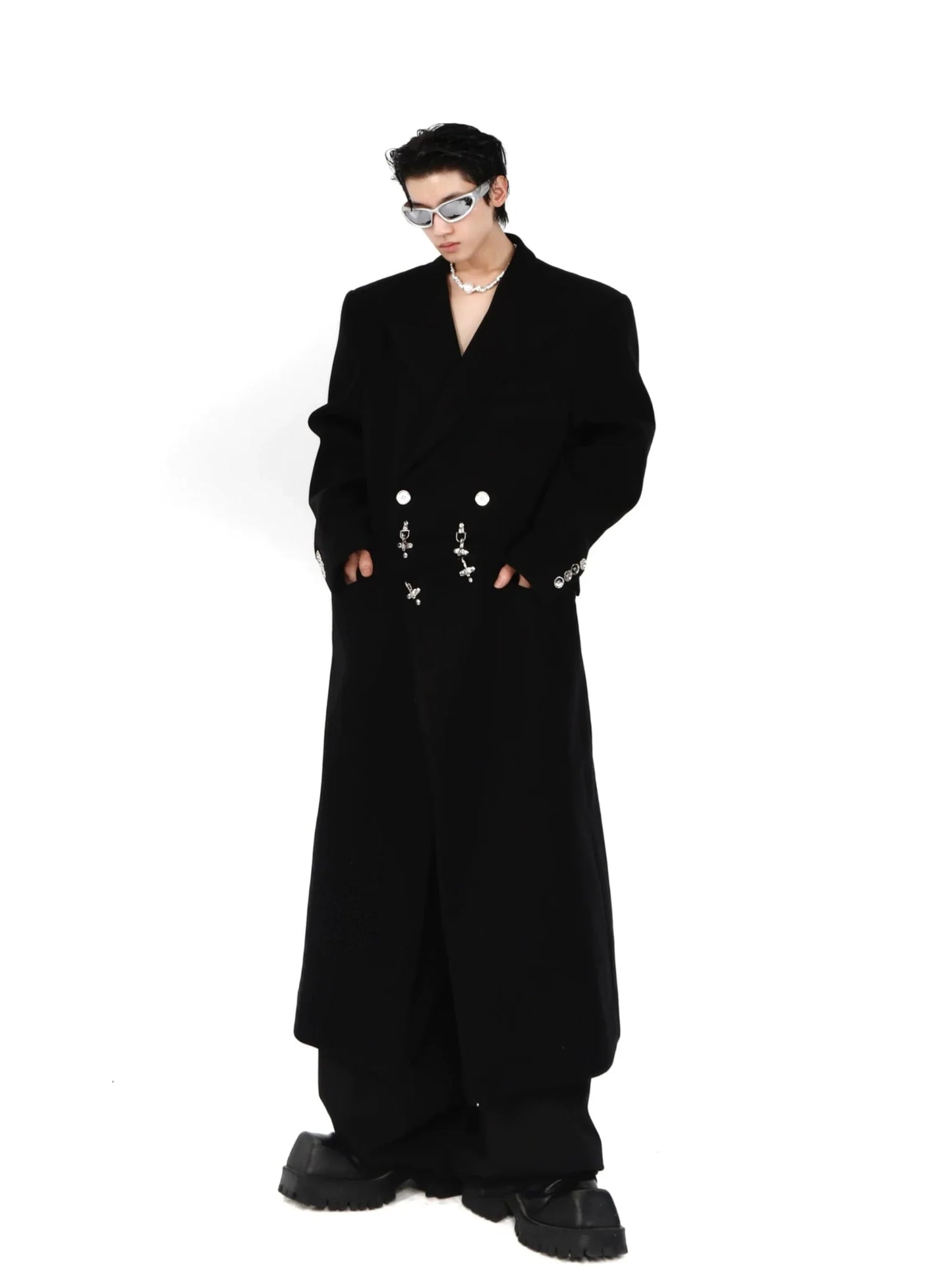 Deconstructed Woolen Overcoat with Metallic | Unisex Structured Long coat