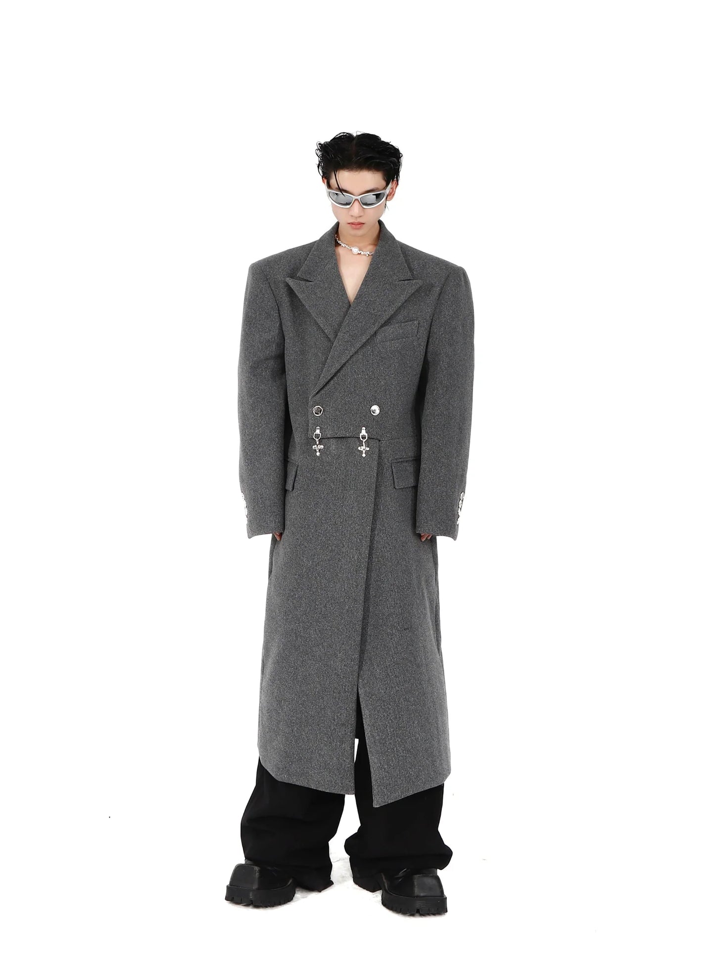 Deconstructed Woolen Overcoat with Metallic | Unisex Structured Long coat