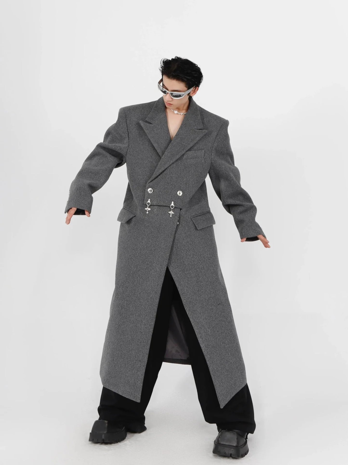 Deconstructed Woolen Overcoat with Metallic | Unisex Structured Long coat