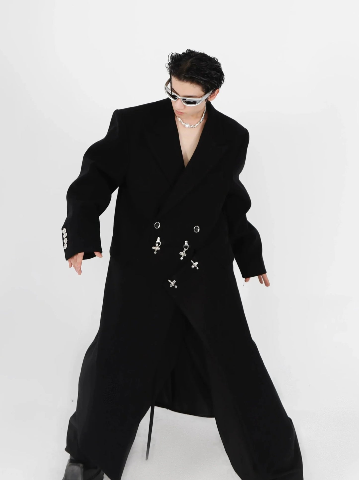 Deconstructed Woolen Overcoat with Metallic | Unisex Structured Long coat