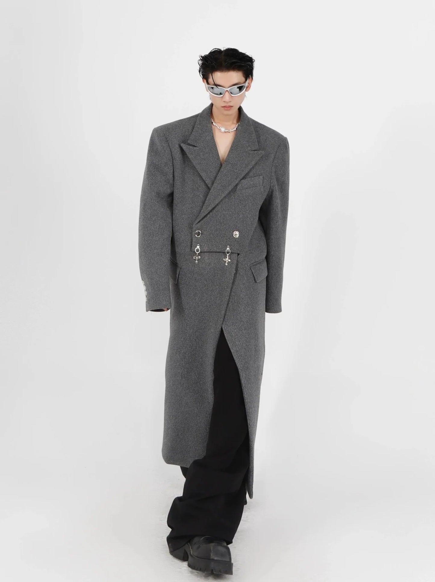 Deconstructed Woolen Overcoat with Metallic | Unisex Structured Long coat