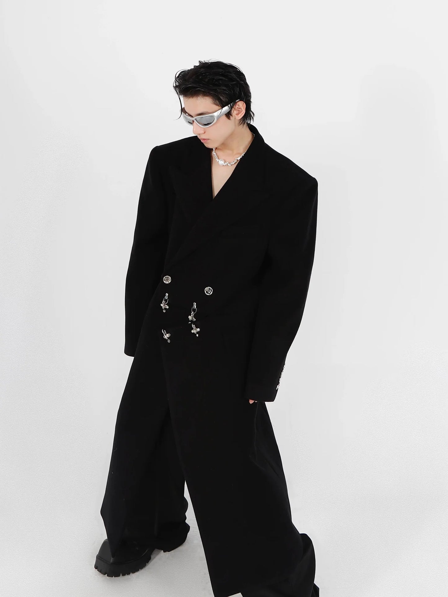 Deconstructed Woolen Overcoat with Metallic | Unisex Structured Long coat