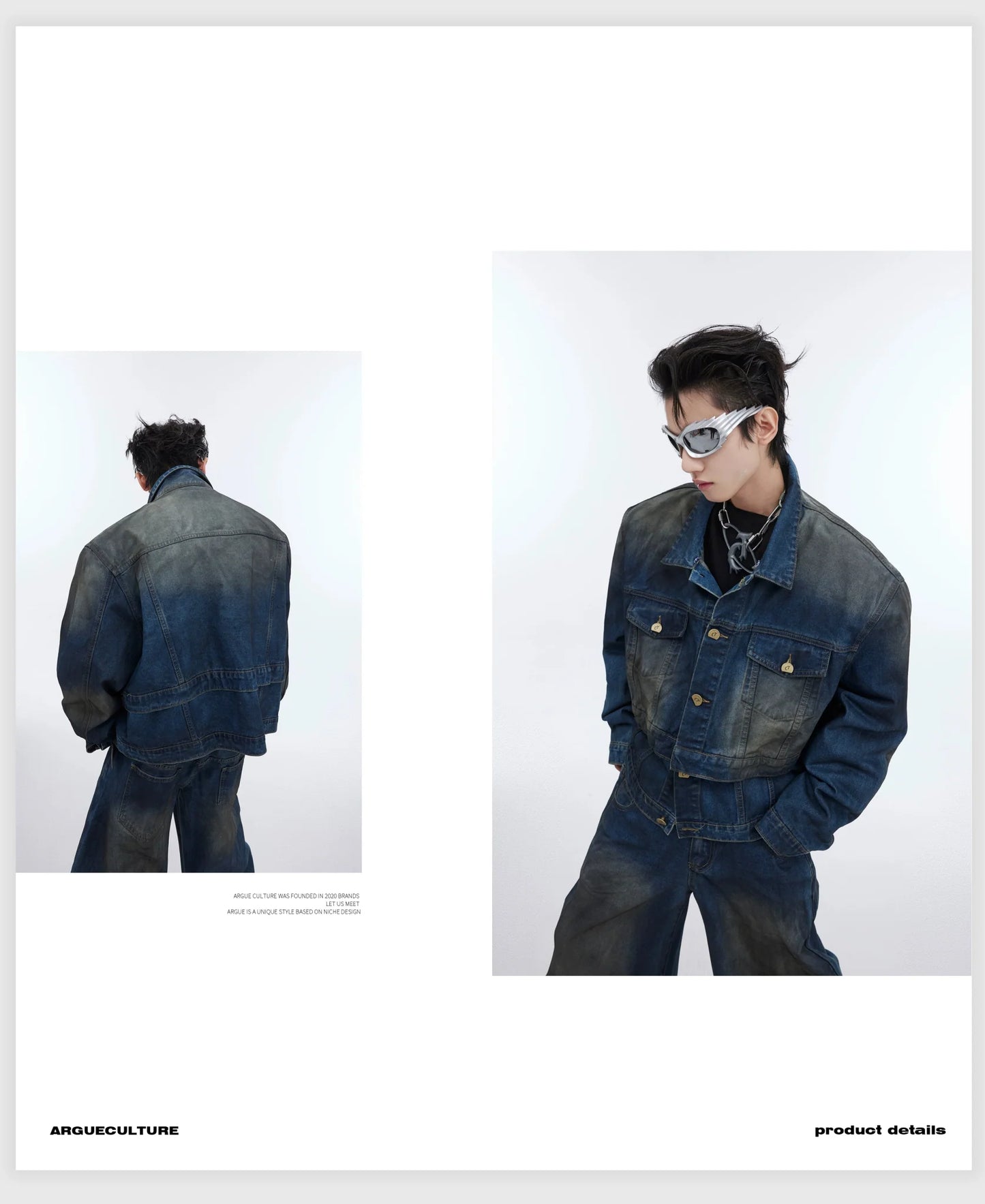 Distressed Denim Suit with Double-Layer Jacket and Wasteland Jeans