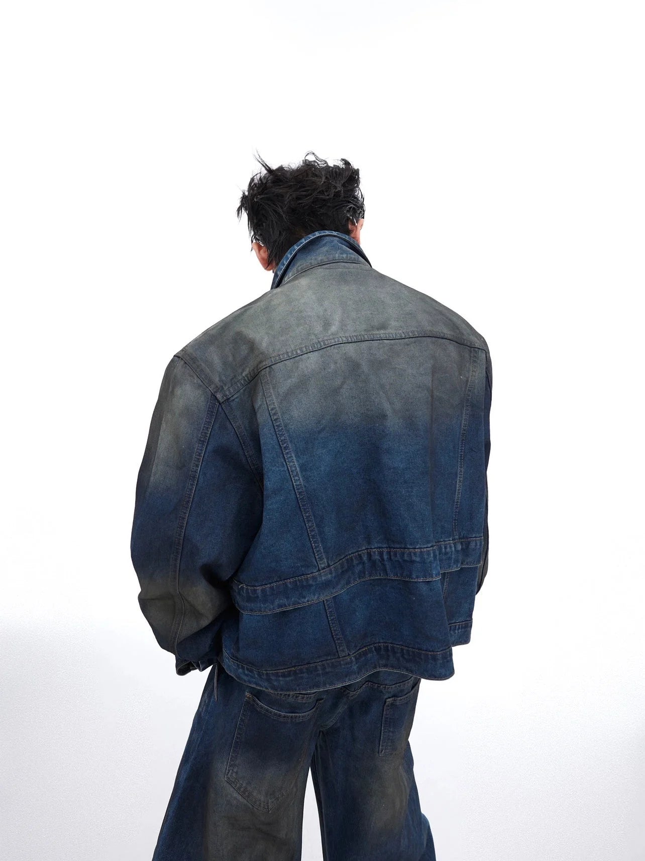 Distressed Denim Suit with Double-Layer Jacket and Wasteland Jeans