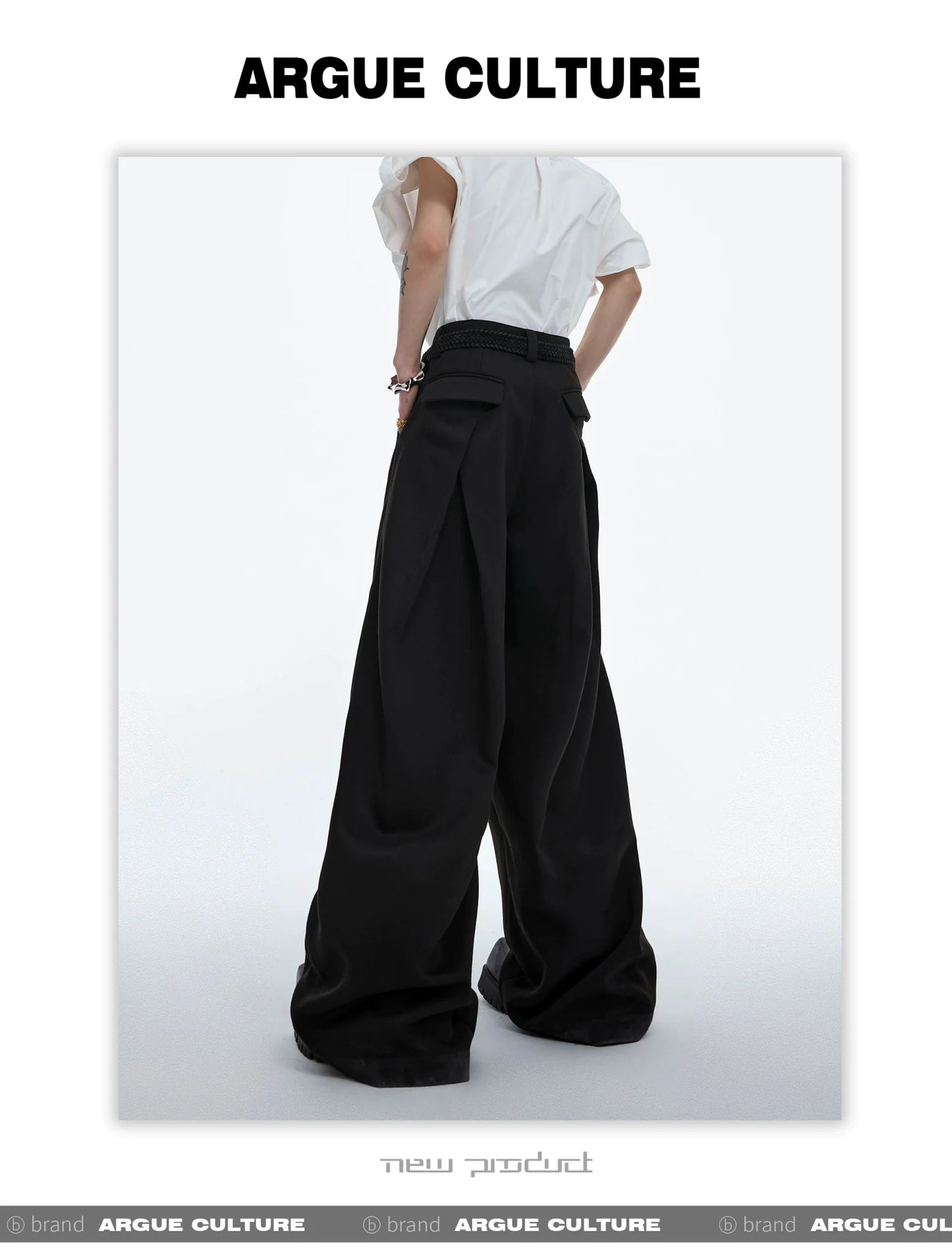 Drawstring Pleated Twill Loose Fit Casual Pants with Deconstructed Design