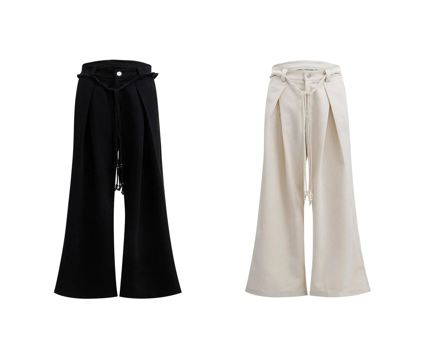 Drawstring Pleated Twill Loose Fit Casual Pants with Deconstructed Design