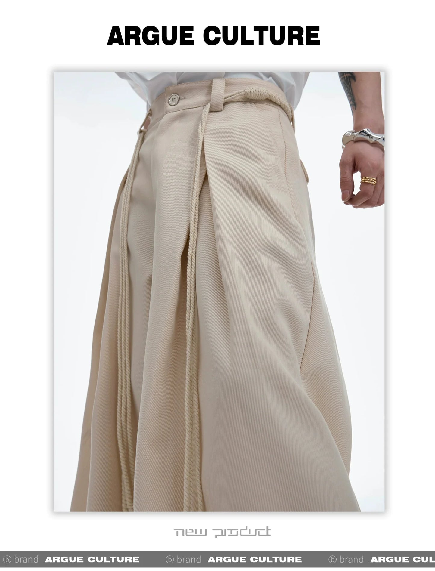 Drawstring Pleated Twill Loose Fit Casual Pants with Deconstructed Design