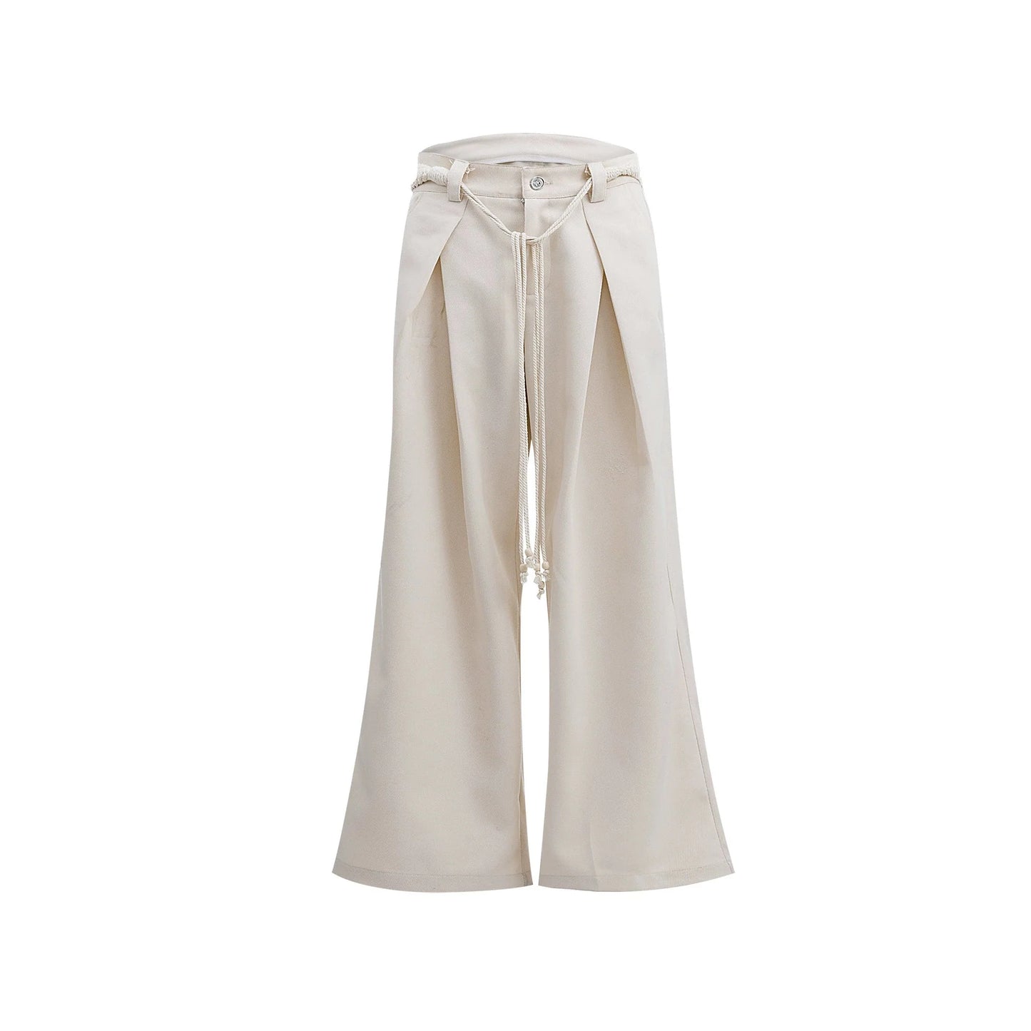 Drawstring Pleated Twill Loose Fit Casual Pants with Deconstructed Design