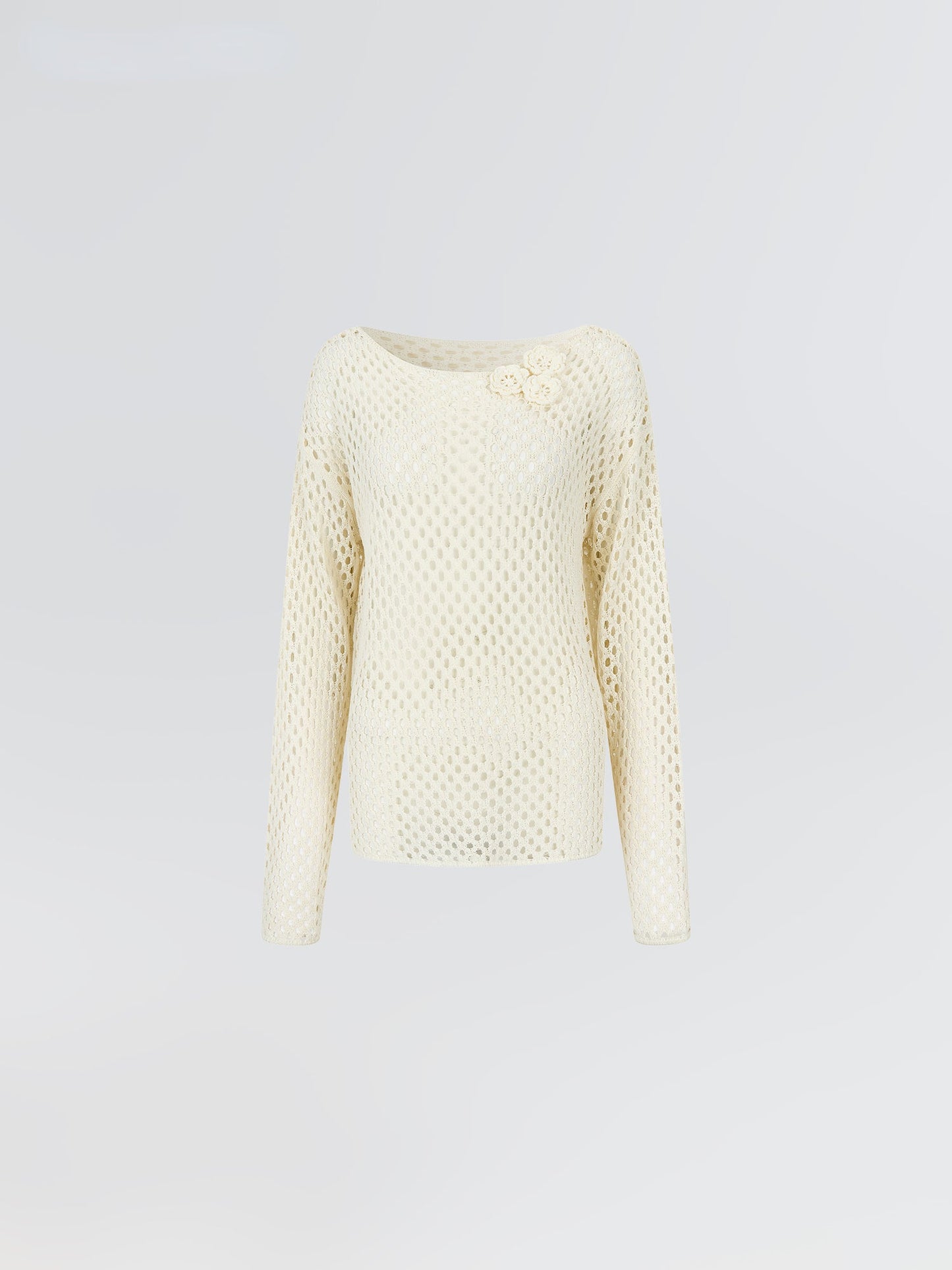 Milk Silk Sheer Mesh Hollow-Out Blouse