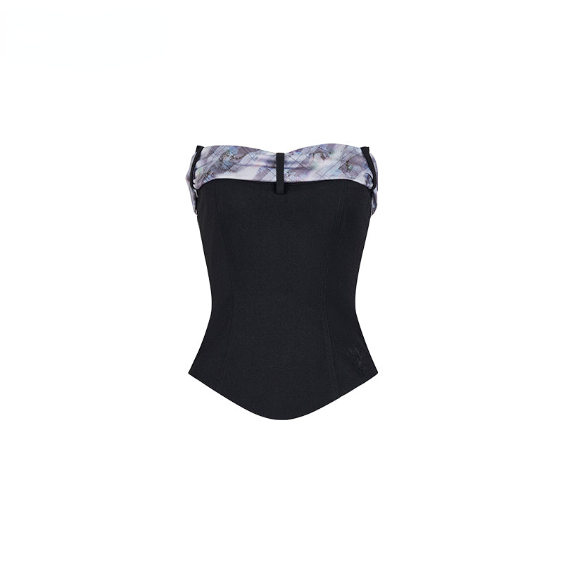 Gray & Black Short Bandeau with Bow Strap Tank Top