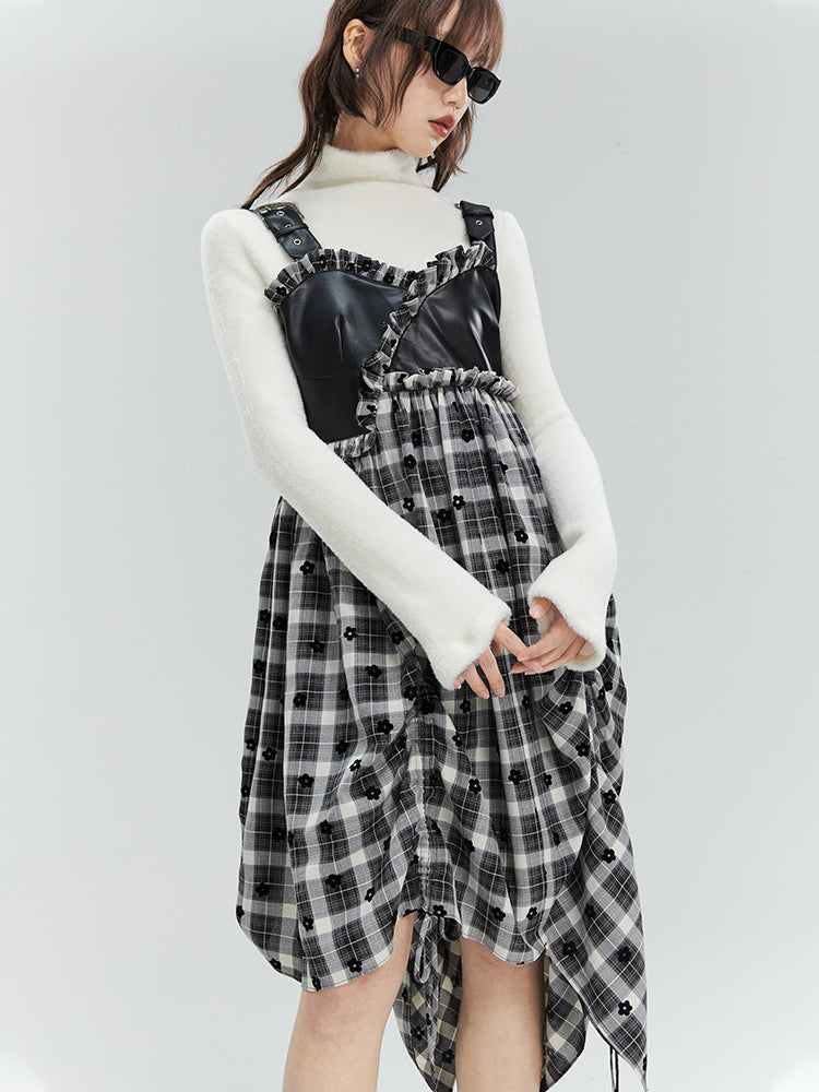 Plaid Niche Irregular Frill One-piece