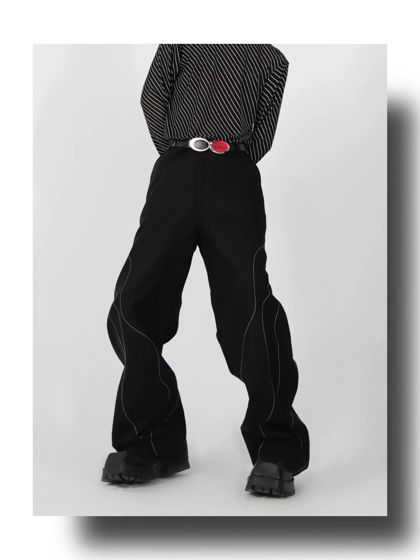 Elegant Spliced Seam Suit Pants with Contrast Stitching in Black