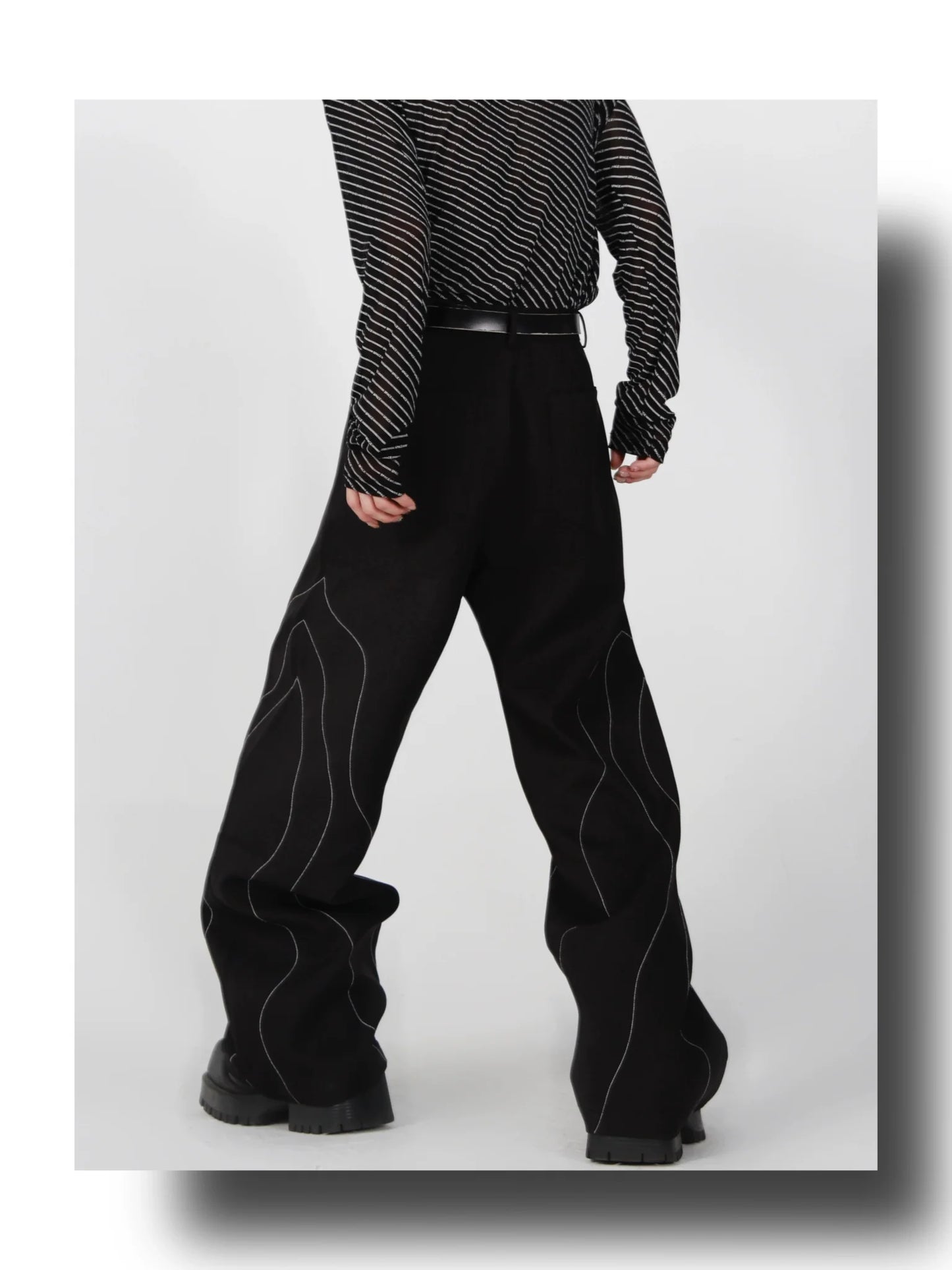 Elegant Spliced Seam Suit Pants with Contrast Stitching in Black