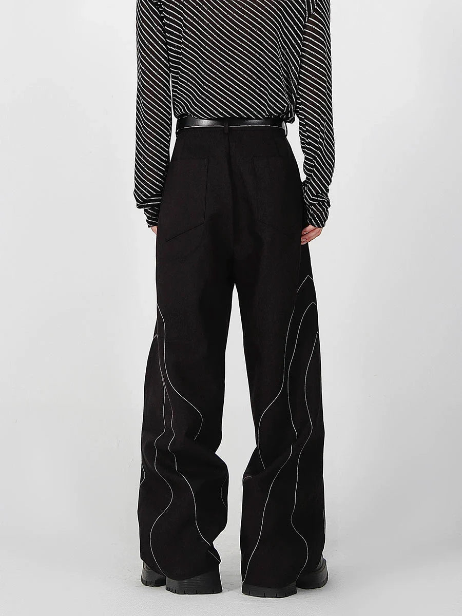 Elegant Spliced Seam Suit Pants with Contrast Stitching in Black