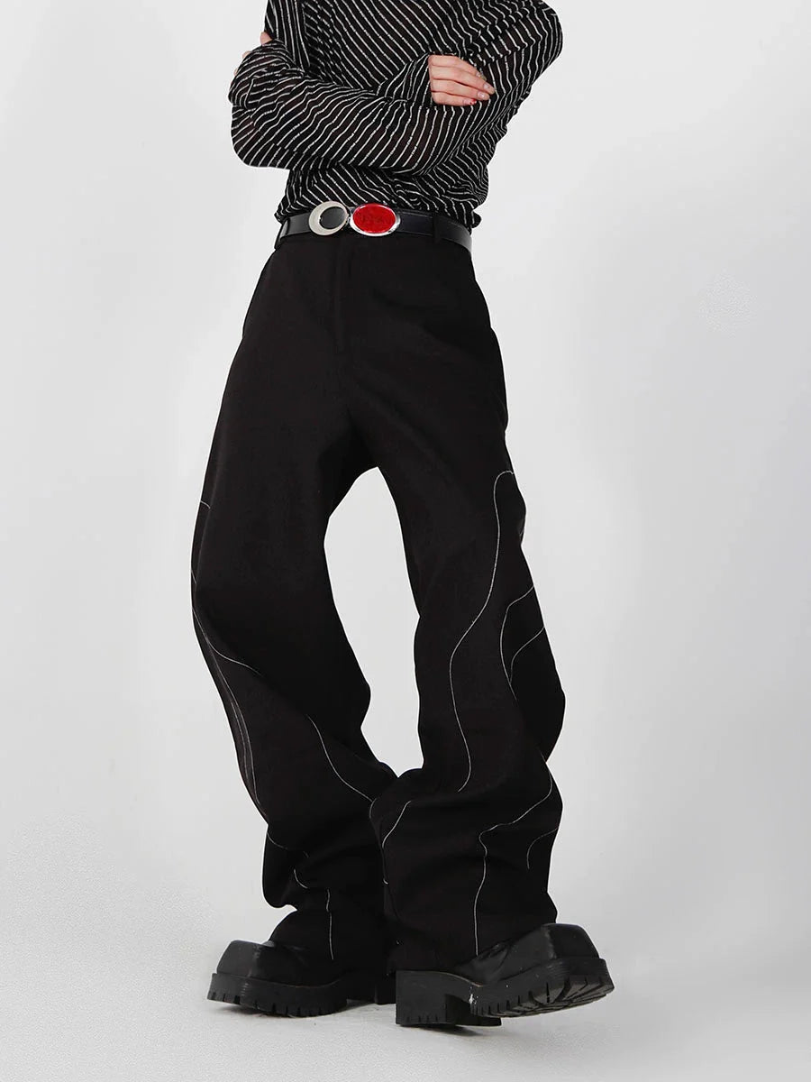 Elegant Spliced Seam Suit Pants with Contrast Stitching in Black