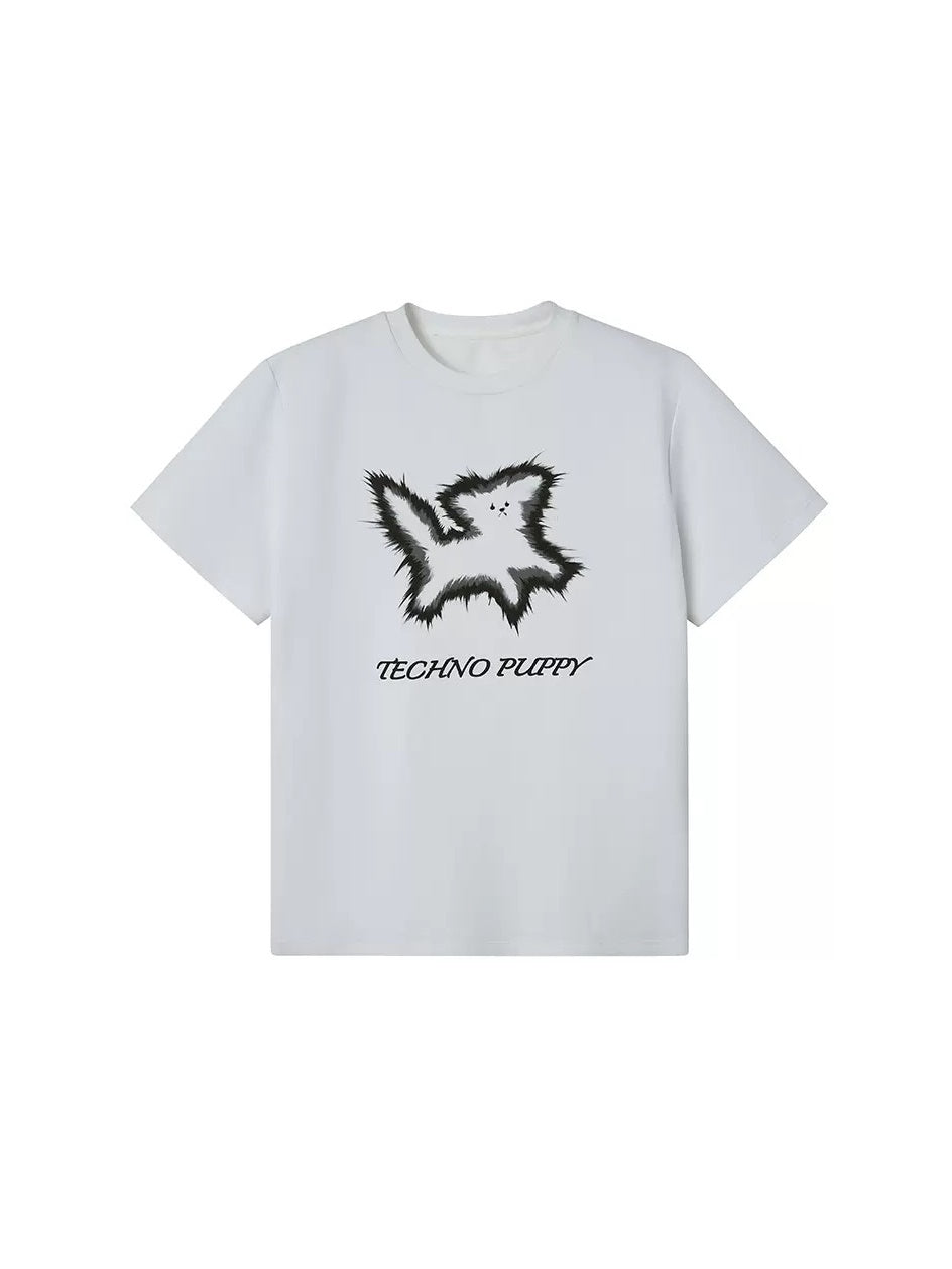 電子爆発子犬プリントTシャツ