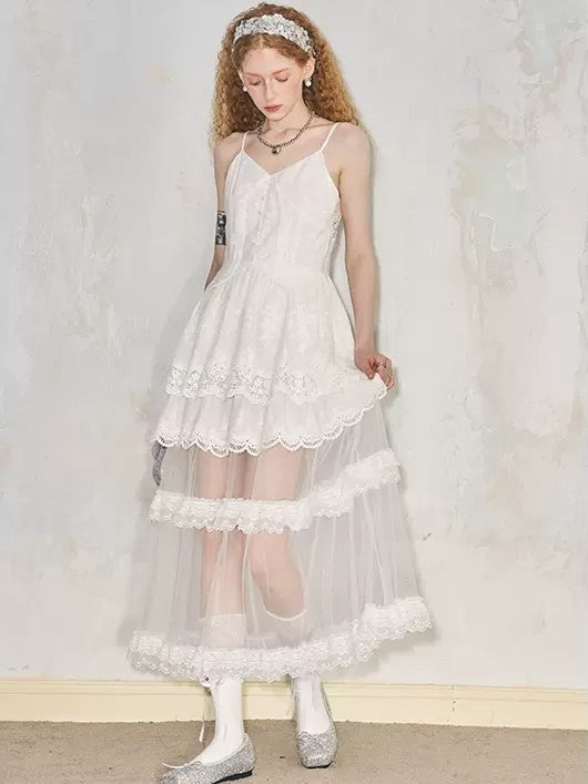 Romantic Hollow Embroidery Lace Camisole Dress