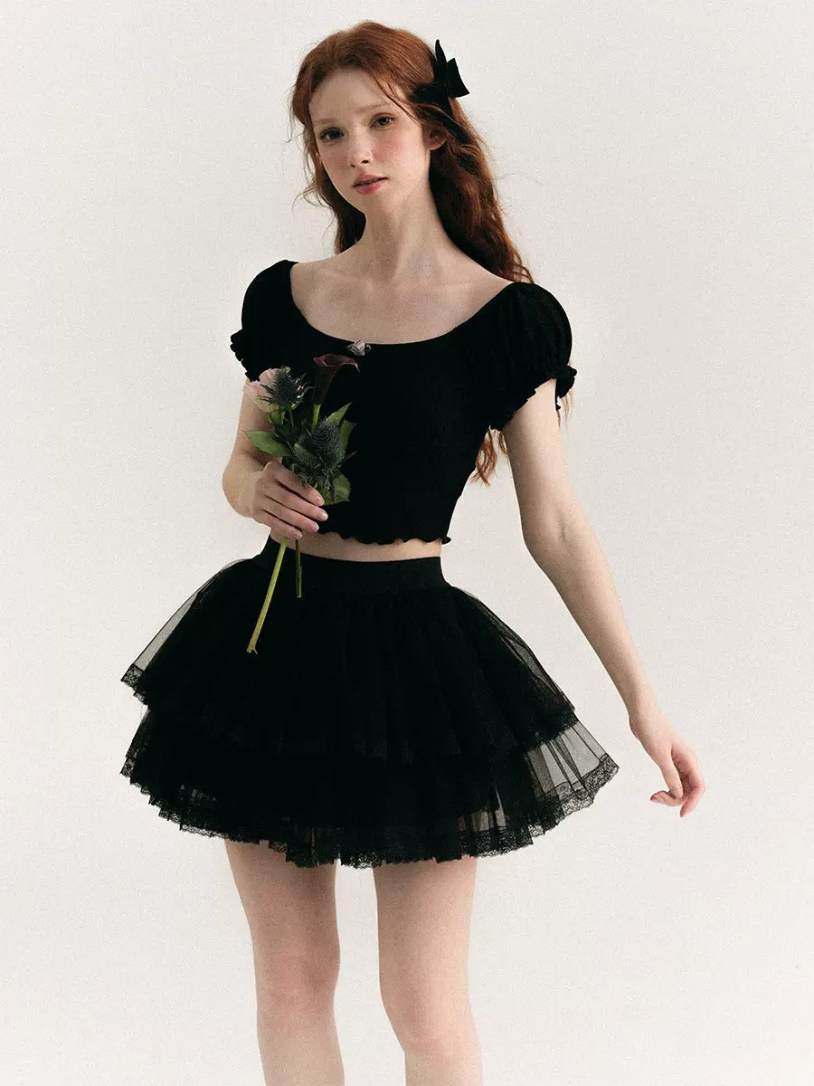 Sheer Lace Gauze Ballet Tutu Skirt