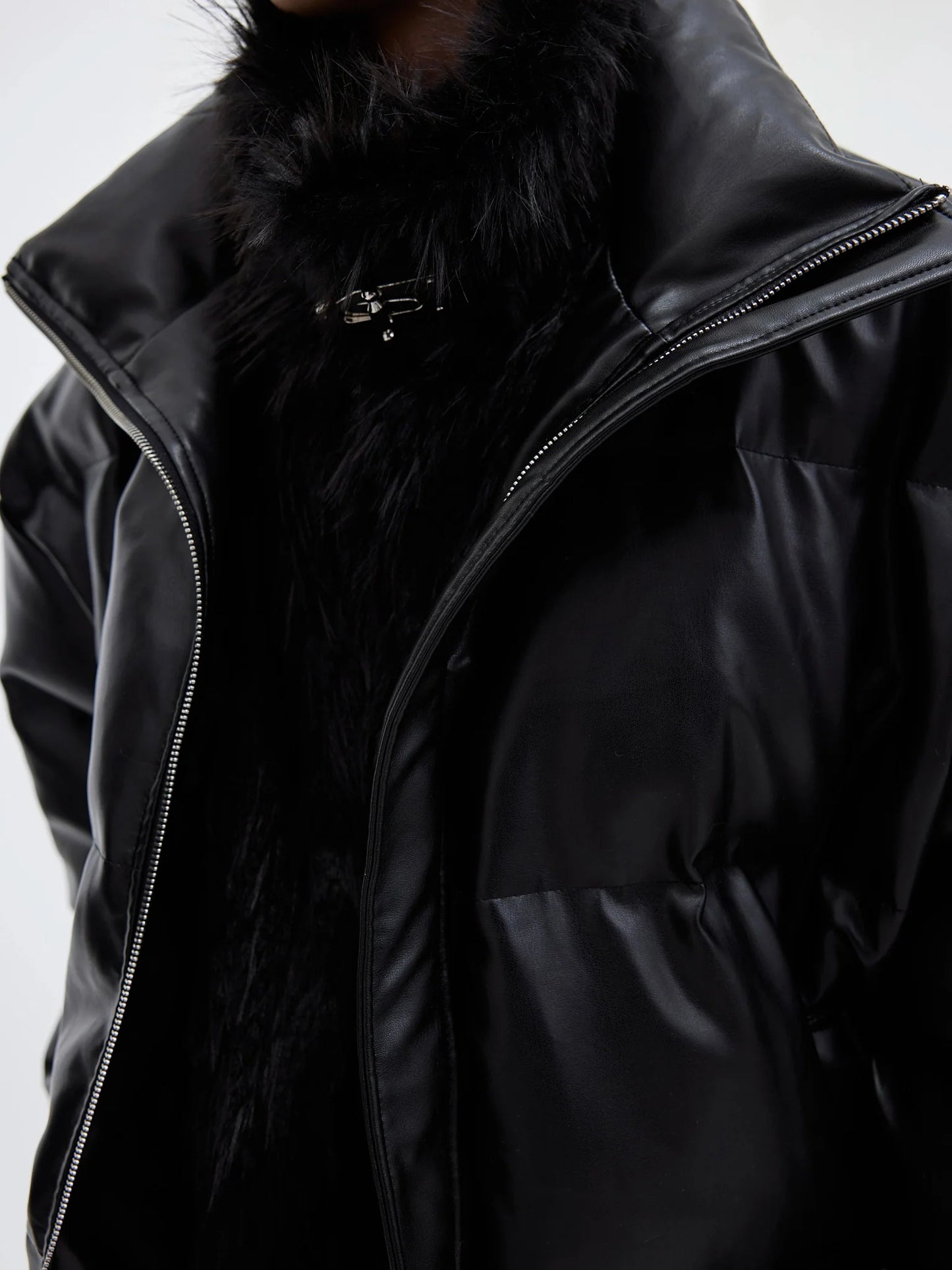 Faux Leather and Plush Puffer Jacket | Edgy Deconstructed Short Coat for Men