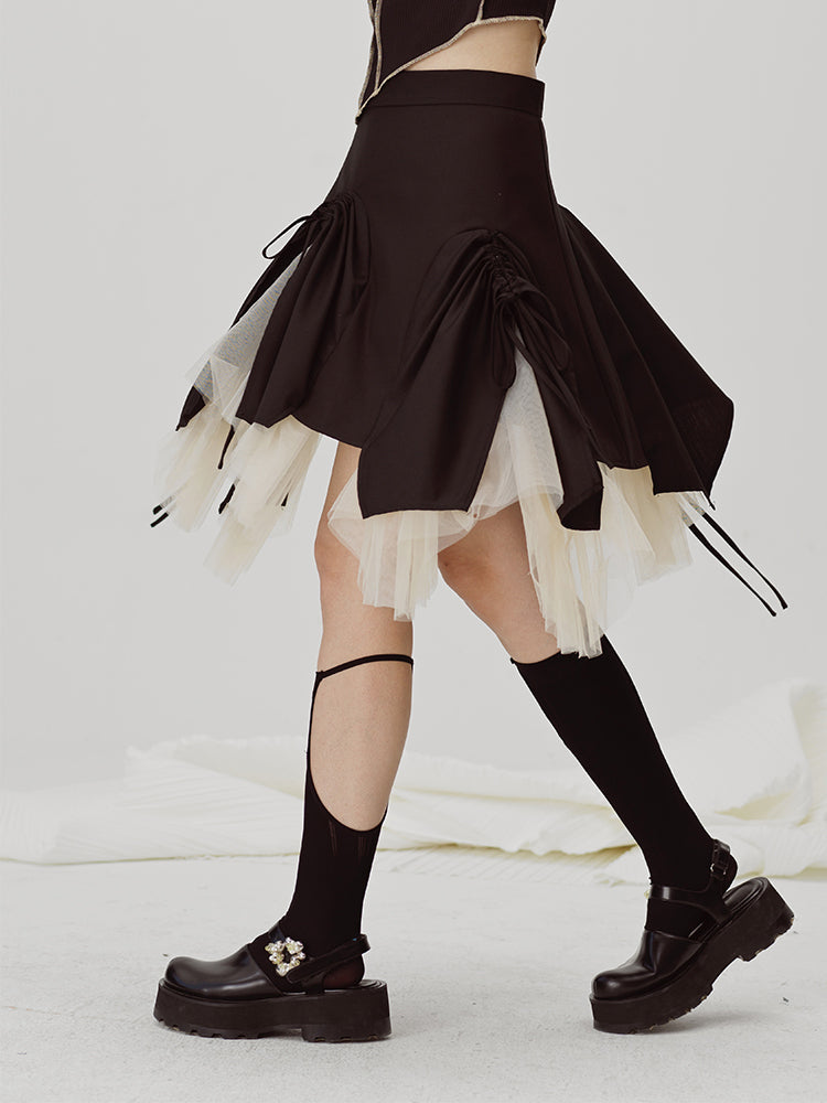 Pleated Mesh Double-layer Skirt