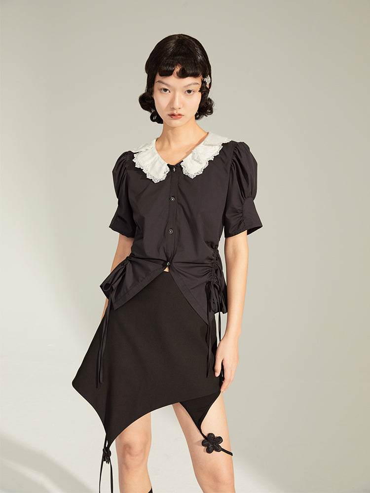 Retro Folded Collar Short-sleeved Shirt