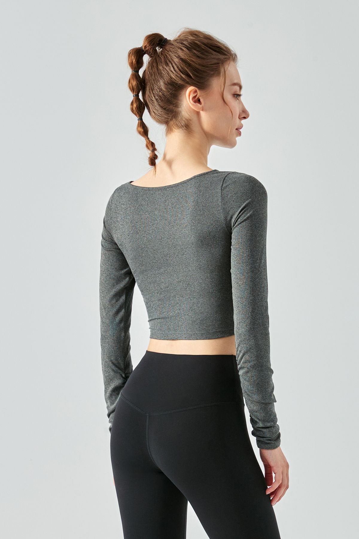 Ribbed Knit Long Sleeve Cutout Front Tops