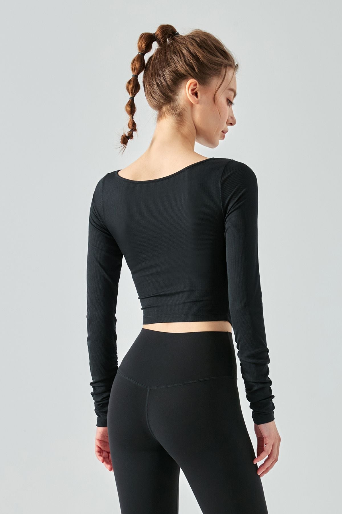 Ribbed Knit Long Sleeve Cutout Front Tops