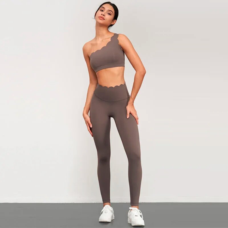 Scallop Asymmetric Top & Leggings Set