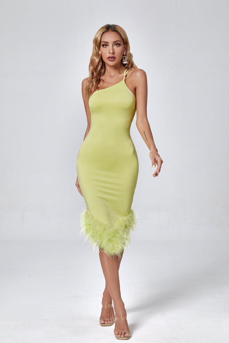 Anastasia Light Green Feather Midi Dress