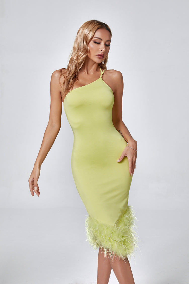 Anastasia Light Green Feather Midi Dress