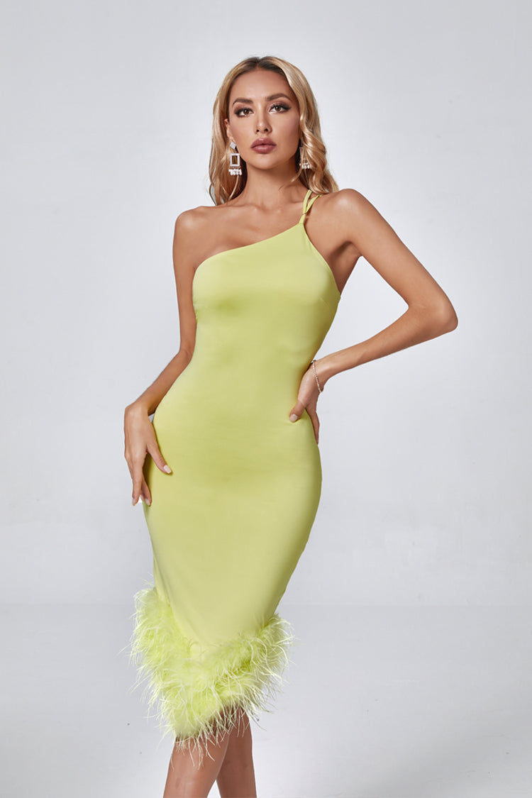 Anastasia Light Green Feather Midi Dress