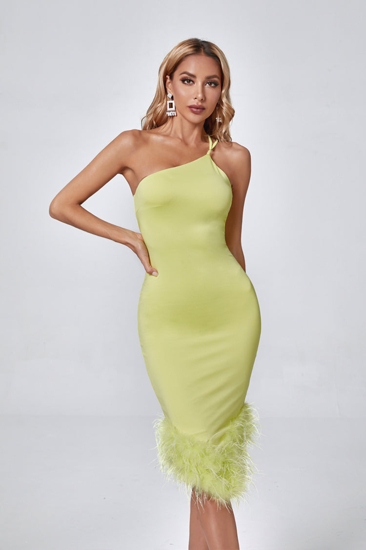 Anastasia Light Green Feather Midi Dress