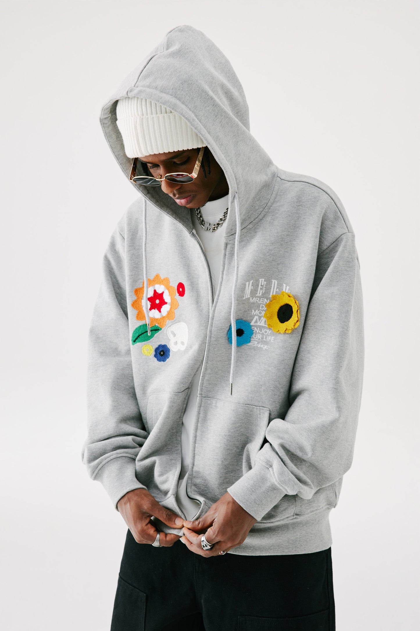 MEDM 꽃무늬 지퍼 후디