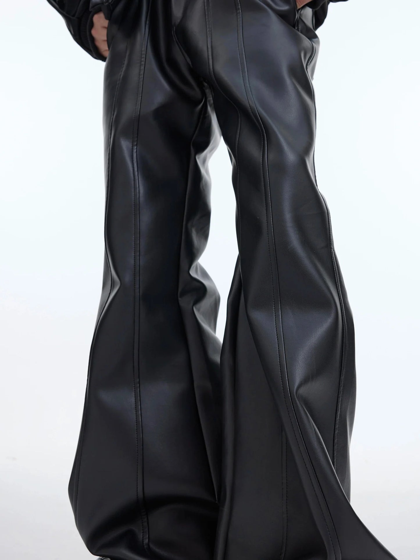 High-Waist Matte Faux Leather Flared Pants | Punk Casual Trousers