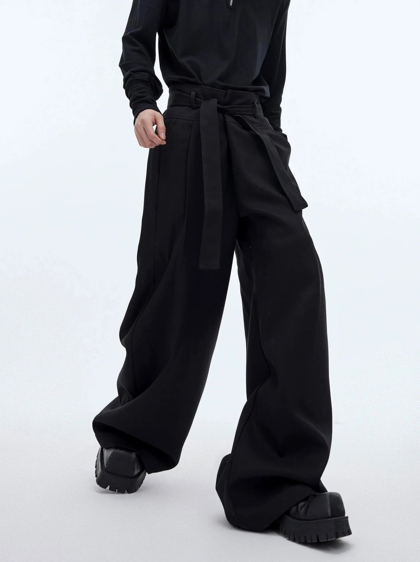 High-Waisted Casual Suit Pants with Tie Design: Versatile and Stylish