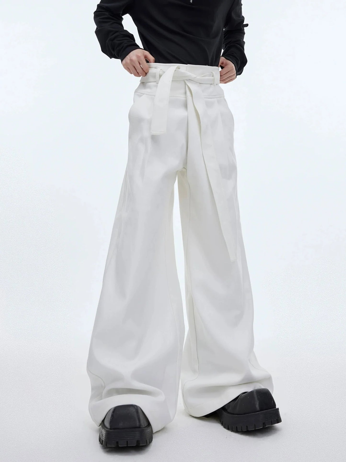 High-Waisted Casual Suit Pants with Tie Design: Versatile and Stylish