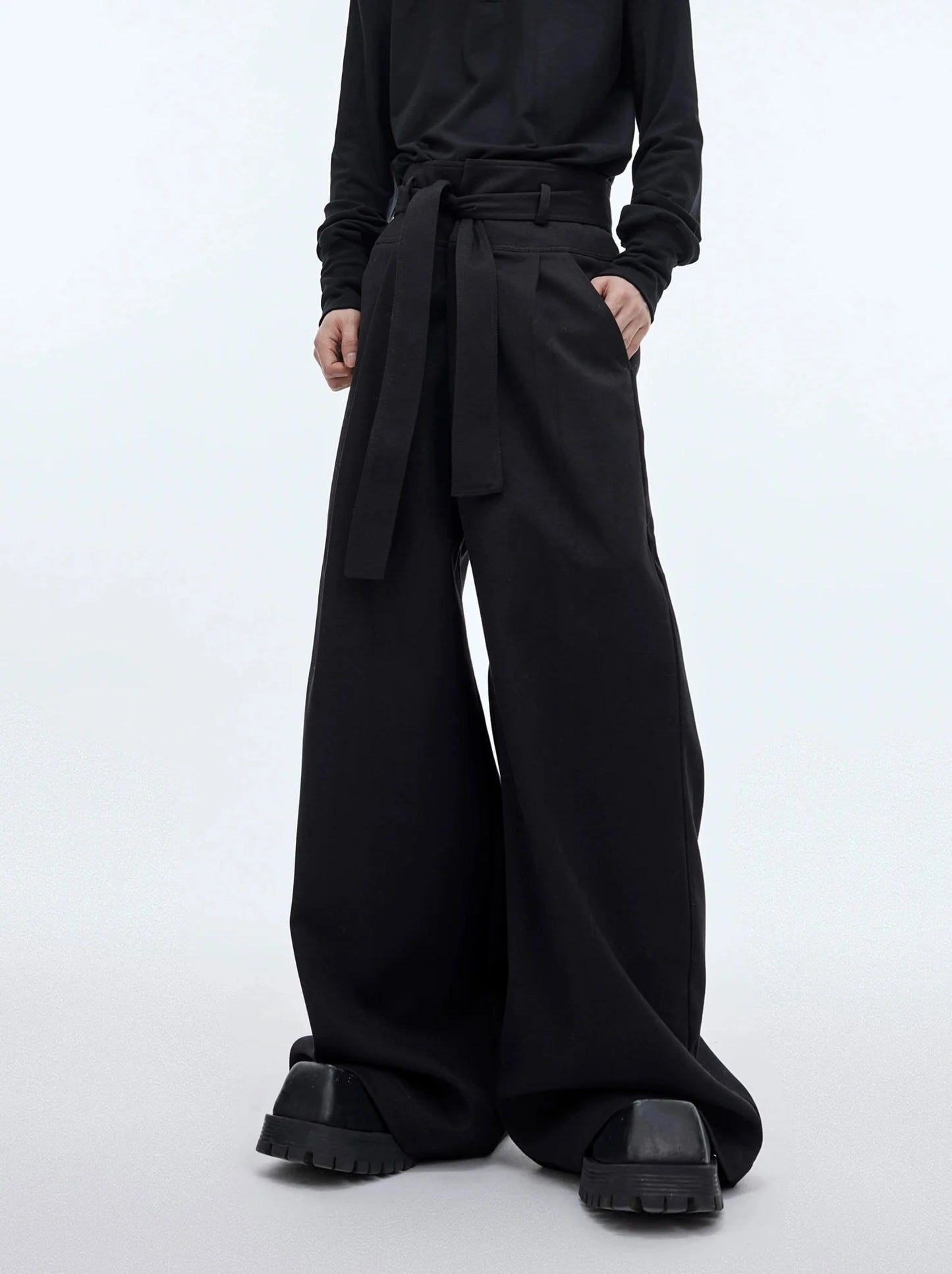 High-Waisted Casual Suit Pants with Tie Design: Versatile and Stylish