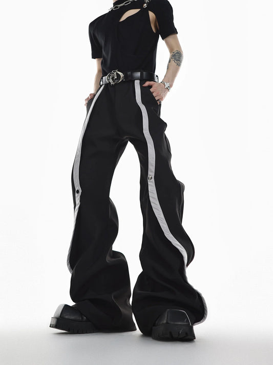 High-Waisted Flared Pants with Spliced Line and Metal Embellished