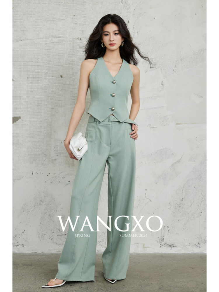 V-Neck Waistcoat & Wide-Leg Pants Set